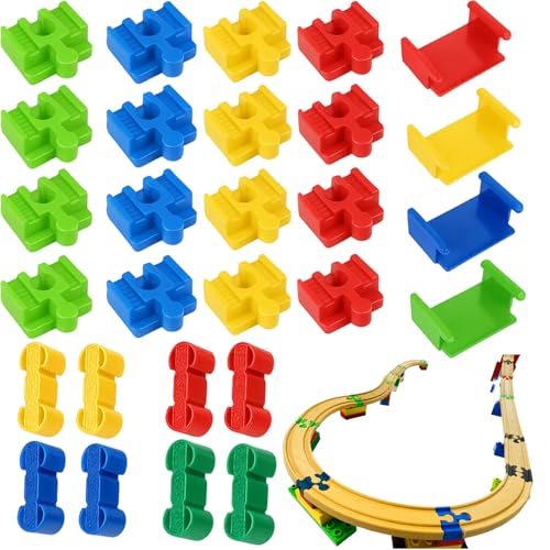 Holzschienen Eisenbahn, 28-teiliges Zubehör für kreatives Spiel, Holzeisenbahn Schienen mit Adaptern, Kompatibel mit Brio Duplo, Förderung der räumlichen Denkfähigkeiten für Kinder von 3-7 Jahren Holzschienen Eisenbahn, 28-teiliges Zubehör für kreatives Spiel, Holzeisenbahn Schienen mit Adaptern, Kompatibel mit Brio Duplo, Förderung der räumlichen Denkfähigkeiten für Kinder von 3-7 Jahren von DvBCNMe