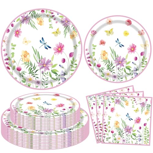 120 Pack Partydekorationen Wildblume Party-Zubehör Blumenpapier und Servietten Frühlingsblumen Baby Dusche Geburtstag Geschirr Dekorationen für Frühling Picknick Hochzeit Tee Partei dient 40 von Dvaorc
