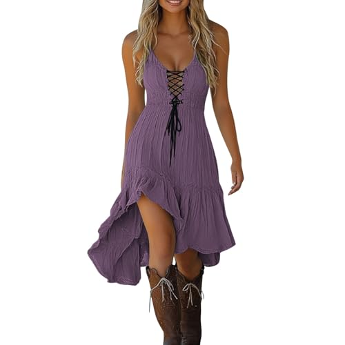 Damen Mittelalter Kleid Cosplay Party Halloween Kostüm Renaissance Karneval Gothic Kleidung Kurz Traditionelles irisches Kleider mit Trompetenärmel Abendkleid Korsett Hohe Taille Ballkleid, Lila, L von Dwevkeful