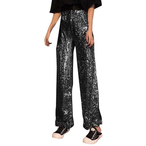 Dwevkeful Glitzer Hose Damen Pailettenhose Weites Bein Hose Elastische Taille Lose Fit Glitzerhosen Elegant Glänzende Pailletten Hose Frauen Freizeithose Party Festival Club Kostüm Dwevkeful Glitzer Hose Damen Pailettenhose Weites Bein Hose Elastische Taille Lose Fit Glitzerhosen Elegant Glänzende Pailletten Hose Frauen Freizeithose Party Festival Club Kostüm von Dwevkeful