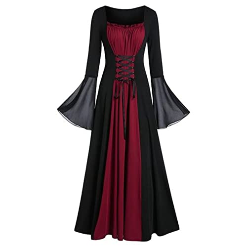 Dwevkeful Gothic Kleider Mittelalter Kleid Damen Trompetenärmel Bodenlanges Retro Kostüm Gewand Schnürung Mittelalterliches Cosplay Prinzessin Kleidung HexenKostüm Gewand von Dwevkeful