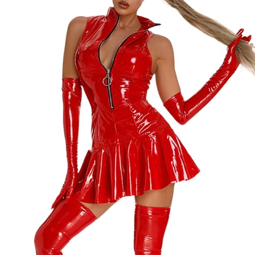 Dwevkeful Lack Und Leder Outfit Damen, Damen Lack Leder Kleid Minikleid Ärmellos mit Reissverschluss Slim Fit Clubkleid Nachtkleid Cosplay Kostüm Skaterkleid Clubwear Dwevkeful Lack Und Leder Outfit Damen, Damen Lack Leder Kleid Minikleid Ärmellos mit Reissverschluss Slim Fit Clubkleid Nachtkleid Cosplay Kostüm Skaterkleid Clubwear von Dwevkeful