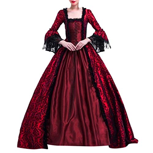 Dwevkeful Renaissance Kostüm Frauen Mittelalterliches Kleid mit Trompetenärmel Gothic Kleid Damen Mittelalter Kleidung Viktorianisches Abendkleider Damen für Halloween Karneval Kostüm von Dwevkeful