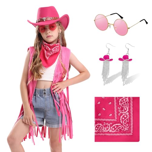 Dwieey Cowgirl-Outfits für Damen, Western-Kostüm-Zubehör, Cowboyhut, Fransenweste, Ohrringe für Halloween-Party, 6 Stück Dwieey Cowgirl-Outfits für Damen, Western-Kostüm-Zubehör, Cowboyhut, Fransenweste, Ohrringe für Halloween-Party, 6 Stück von Dwieey