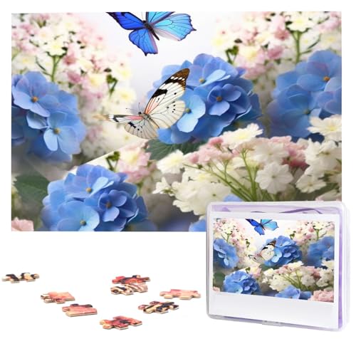 1000 Teile Puzzle – Hortensien, Gänseblümchen, Schmetterlinge, Puzzles für Erwachsene, anspruchsvolles Puzzle, personalisiertes Bild, Puzzle, Holzpuzzle, 74,9 x 50 cm von Dwrepo