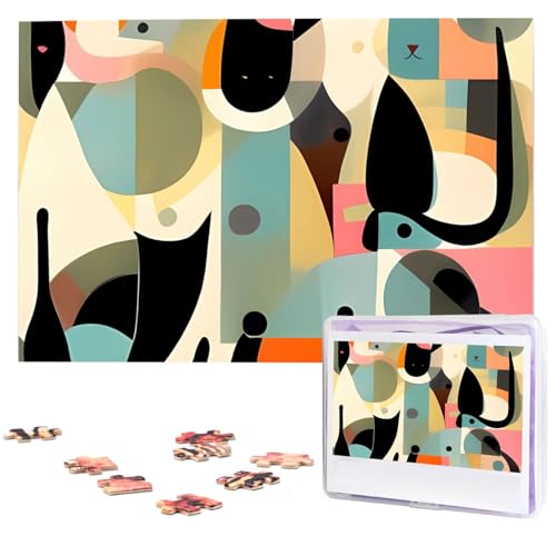 1000 Teile Puzzle – Moderne Kunst Katzenpuzzles aus der Mitte des Jahrhunderts für Erwachsene, herausforderndes Puzzle, personalisiertes Bildpuzzle, Holzpuzzle, 74,9 x 50 cm 1000 Teile Puzzle – Moderne Kunst Katzenpuzzles aus der Mitte des Jahrhunderts für Erwachsene, herausforderndes Puzzle, personalisiertes Bildpuzzle, Holzpuzzle, 74,9 x 50 cm von Dwrepo