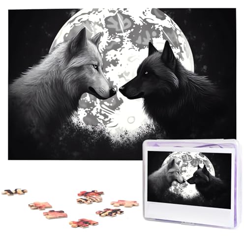 1000 Teile Puzzle – Wölfe lieben unter dem Mond, wilde Tierpuzzles für Erwachsene, herausforderndes Puzzle, personalisiertes Bild, Puzzle, Holzpuzzle, 74,9 x 50 cm 1000 Teile Puzzle – Wölfe lieben unter dem Mond, wilde Tierpuzzles für Erwachsene, herausforderndes Puzzle, personalisiertes Bild, Puzzle, Holzpuzzle, 74,9 x 50 cm von Dwrepo