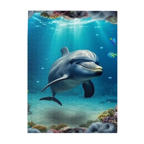 500-teiliges Puzzle – Unterwasserwelt, Delfin-Puzzles für Erwachsene, herausforderndes Puzzle, personalisiertes Bild, Holzpuzzle, 51,8 x 38,1 cm von Dwrepo