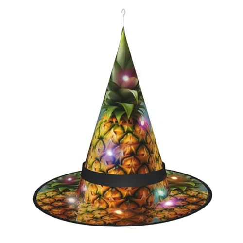 Dwrepo Ananas-Druck-Halloween-Hexenhut, Kappe, faltbar, spitz, mit LED-Lichtern für Cosplay-Party von Dwrepo