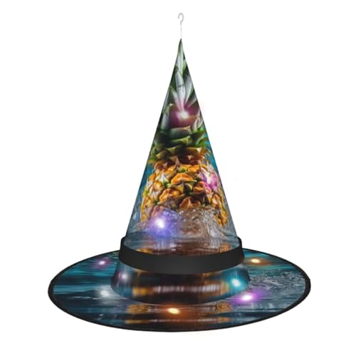 Dwrepo Ananas Und Blau Wasser Druck Halloween Hexe Hut Kappe Faltbare Spitze Hut Mit Led Lichter Für Cosplay Party von Dwrepo