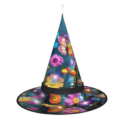 Dwrepo Blumen Und Schmetterlinge Drucken Halloween Hexe Hut Kappe Faltbare Spitze Hut Mit Led Lichter Für Cosplay Party von Dwrepo