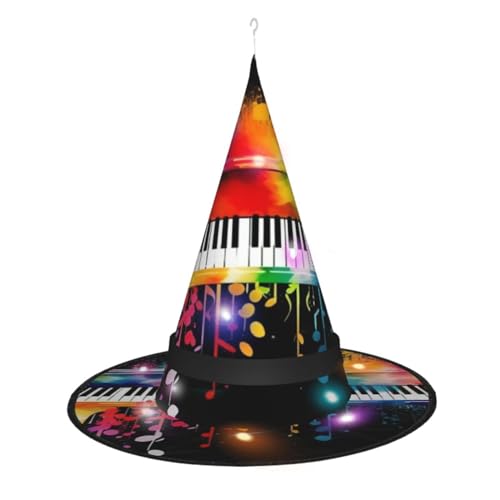 Dwrepo Bunte Klaviertastatur Musik Note Druck Halloween Hexe Hut Kappe Faltbare Spitze Hut Mit Led Lichter Für Frauen Männer von Dwrepo