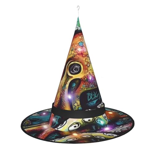 Dwrepo Farbe Graffiti Octopus Print Halloween Hexe Hut Kappe Faltbare Spitze Hut Mit Led Lichter Für Frauen Männer von Dwrepo