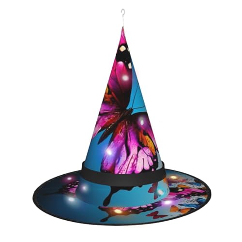Dwrepo Farbe Schmetterling Druck Halloween Hexe Hut Kappe Faltbare Spitze Hut Mit Led Lichter Für Frauen Männer von Dwrepo