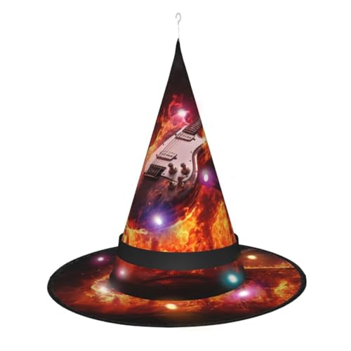 Dwrepo Feuer Klavier Druck Halloween Hexe Hut Kappe Faltbare Spitze Hut Mit Led Lichter Für Cosplay Party von Dwrepo