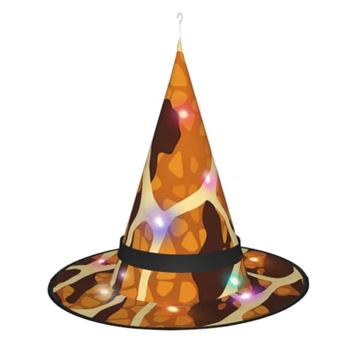 Dwrepo Giraffe Druck Druck Halloween Hexe Hut Kappe Faltbare Spitze Hut Mit Led Lichter Für Cosplay Party von Dwrepo
