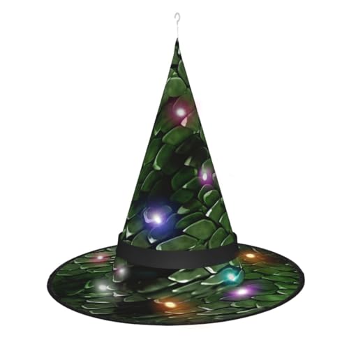 Dwrepo Grüne Schlange Druck Halloween Hexe Hut Kappe Faltbare Spitze Hut Mit Led Lichter Für Cosplay Party von Dwrepo