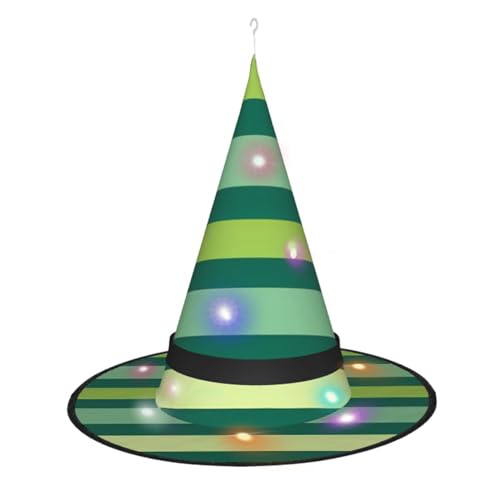 Dwrepo Grüner gestreifter Druck-Halloween-Hexenhut-Kappen-faltbarer spitzer Hut mit geführten Lichtern für Cosplay-Party von Dwrepo