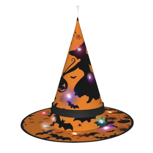Dwrepo Halloween Hexe Fliegen Druck Halloween Hexe Hut Kappe Faltbare Spitze Hut Mit Led Lichter Für Cosplay Party von Dwrepo
