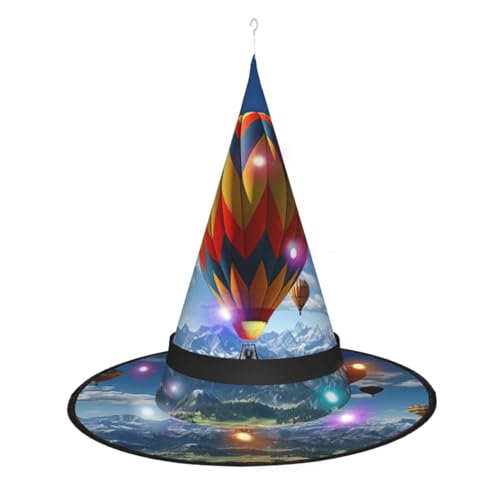 Dwrepo Heißluftballon Druck Halloween Hexe Hut Kappe Faltbare Spitze Hut Mit Led Lichter Für Cosplay Party von Dwrepo
