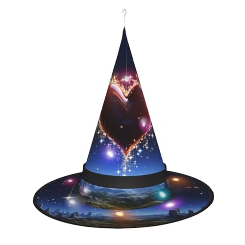 Dwrepo Herrlicher Sternen-Druck Halloween Hexenhut Kappe Faltbare Spitze Hut Mit Led Lichter Für Cosplay Party von Dwrepo