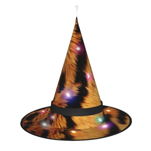 Dwrepo Leopard Stil Druck Halloween Hexe Hut Kappe Faltbare Spitze Hut Mit Led Lichter Für Cosplay Party von Dwrepo