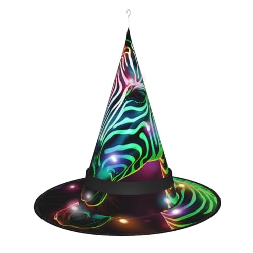 Dwrepo Leuchtende Zebra Print Halloween Hexe Hut Kappe Faltbare Spitze Hut Mit Led Lichter Für Cosplay Party von Dwrepo