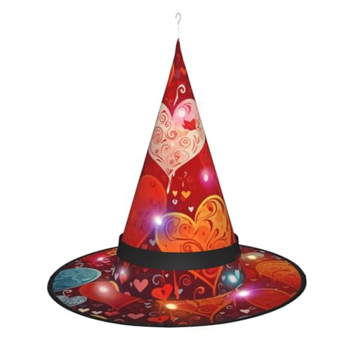 Dwrepo Liebe Muster Druck Halloween Hexe Hut Kappe Faltbare Spitze Hut Mit Led Lichter Für Cosplay Party von Dwrepo