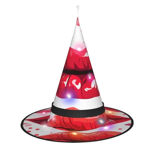Dwrepo Lippen-Druck-Halloween-Hexenhut-Kappen-faltbarer spitzer Hut mit geführten Lichtern für Cosplay-Party von Dwrepo