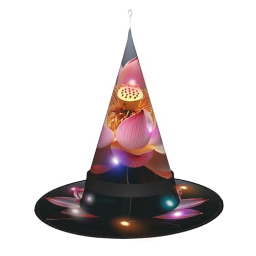 Dwrepo Lotus Print Halloween Hexenhut Cap Faltbare Spitze Hut Mit Led Lichter Für Cosplay Party von Dwrepo