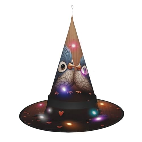Dwrepo Love Birdie Stripe Print Halloween Hexenhut Kappe Faltbare Spitze Hut Mit Led Lichter Für Cosplay Party von Dwrepo