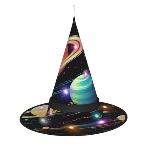 Dwrepo Planet Print Halloween Hexenhut Cap Faltbare Spitze Hut Mit Led Lichter Für Cosplay Party von Dwrepo