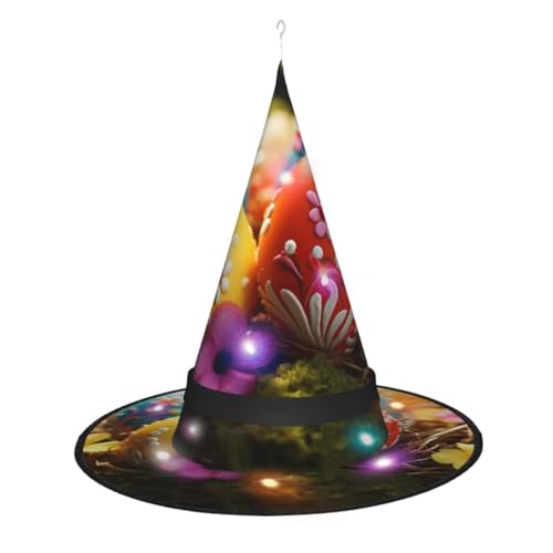 Dwrepo Schöne Ostereier Drucken Halloween Hexe Hut Kappe Faltbare Spitze Hut Mit Led Lichter Für Cosplay Party von Dwrepo
