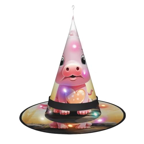 Dwrepo Schöne Schwein Druck Halloween Hexe Hut Kappe Faltbare Spitze Hut Mit Led Lichter Für Cosplay Party von Dwrepo