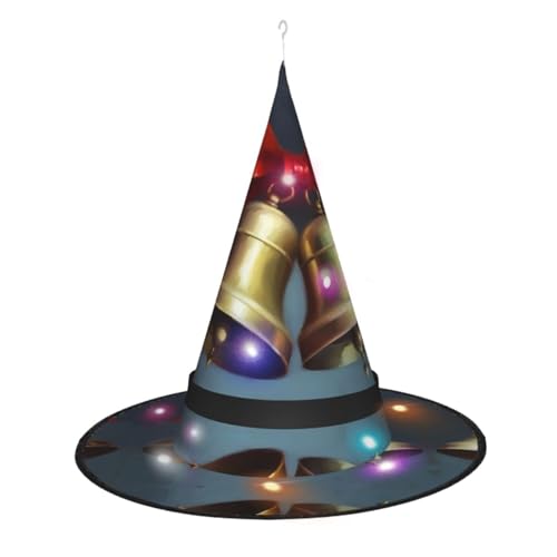 Dwrepo Weihnachten Glocken Drucken Halloween Hexe Hut Kappe Faltbare Spitze Hut Mit Led Lichter Für Frauen Männer von Dwrepo