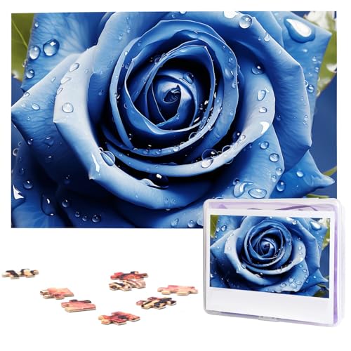 Puzzle Custom Jigsaw Puzzles for Adults 1000 Pieces Personalized Wooden Puzzle Beautiful Blue Rose Illustration Wedding Puzzle Picture Puzzle for Christmas Family Birthday Holidays von Dwrepo