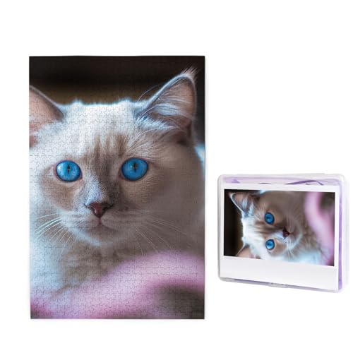 Puzzle Custom Jigsaw Puzzles for Adults 1000 Pieces Personalized Wooden Puzzle Blue Eyed Cat Wedding Puzzle Picture Puzzle for Christmas Family Birthday Holidays von Dwrepo