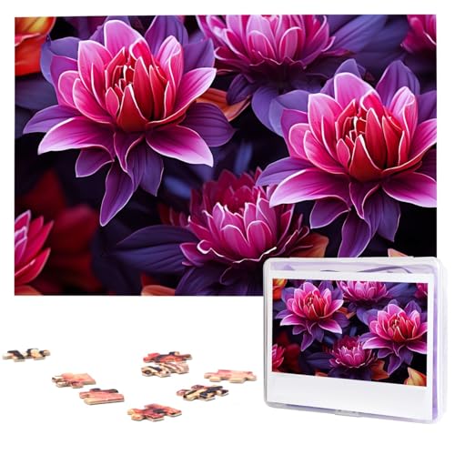 Puzzle Custom Jigsaw Puzzles for Adults 1000 Pieces Personalized Wooden Puzzle Flower Leaves Purple Red Flower Wedding Puzzle Picture Puzzle for Christmas Family Birthday Holidays von Dwrepo