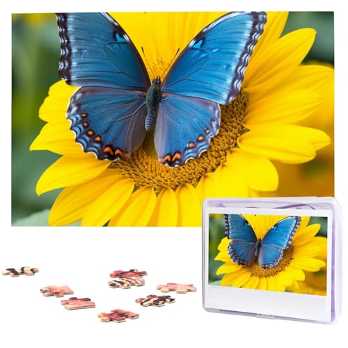 Puzzle mit 1000 Teilen: Sonnenblumen-blauer Schmetterling, Puzzles für Erwachsene, anspruchsvolles Puzzle, personalisiertes Bild, Puzzle, Holzpuzzle, 74,9 x 50 cm Puzzle mit 1000 Teilen: Sonnenblumen-blauer Schmetterling, Puzzles für Erwachsene, anspruchsvolles Puzzle, personalisiertes Bild, Puzzle, Holzpuzzle, 74,9 x 50 cm von Dwrepo