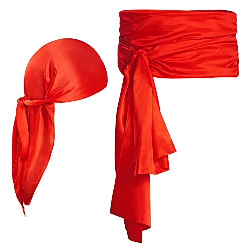 Dxhycc 2 Stück Piratenkostüm-Zubehör Mittelalter Renaissance Seidiges Piraten-Bandana und großer Schärpe Gürtel für Halloween Cosplay Party, Rot/Ausflug, einfarbig (Getaway Solids), Einheitsgr��e Dxhycc 2 Stück Piratenkostüm-Zubehör Mittelalter Renaissance Seidiges Piraten-Bandana und großer Schärpe Gürtel für Halloween Cosplay Party, Rot/Ausflug, einfarbig (Getaway Solids), Einheitsgr��e von Dxhycc