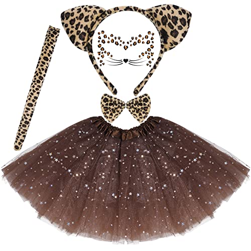 Dxhycc Katzenkostüm, Leopard, Katzenohren, Stirnband, Schwanz, Krawatte, Tutu und Aufkleber mit Leopardengesicht für Halloween-Kostüm Dxhycc Katzenkostüm, Leopard, Katzenohren, Stirnband, Schwanz, Krawatte, Tutu und Aufkleber mit Leopardengesicht für Halloween-Kostüm von Dxhycc