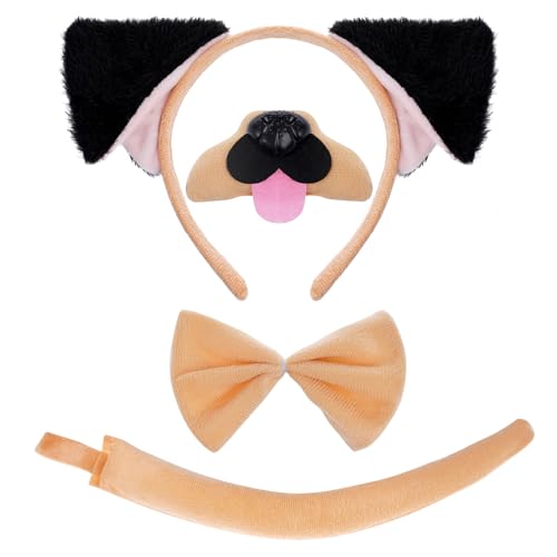 Dxhycc Mops-Kostüm-Zubehör-Set, Mops-Ohren, Stirnband, Nase, Fliege und Schwanz, Kostümzubehör für Erwachsene, Halloween, Verkleidung, Spielparty Dxhycc Mops-Kostüm-Zubehör-Set, Mops-Ohren, Stirnband, Nase, Fliege und Schwanz, Kostümzubehör für Erwachsene, Halloween, Verkleidung, Spielparty von Dxhycc