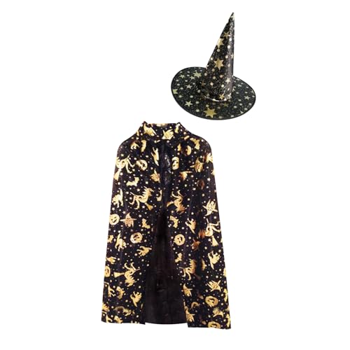 Dxmcgttbd Hexe Zauberer Umhang Mit Hut, Kinder Halloween Kostüm für Kostümpartys, Cosplay, Bühnenauftritte, Kostümzubehör von Dxmcgttbd