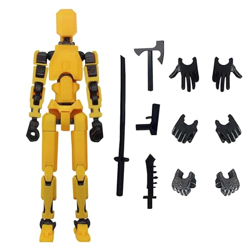 T13 Action Figure,Dummy Action Figures,3D-Druck von Beweglichen Figuren mit Mehreren Gelenken,with 4 Types of Weapons and 3 Types of Hands,Roboter-Actionfigur, Desktop-Dekorationen (Gelb) von Dxmcgttbd