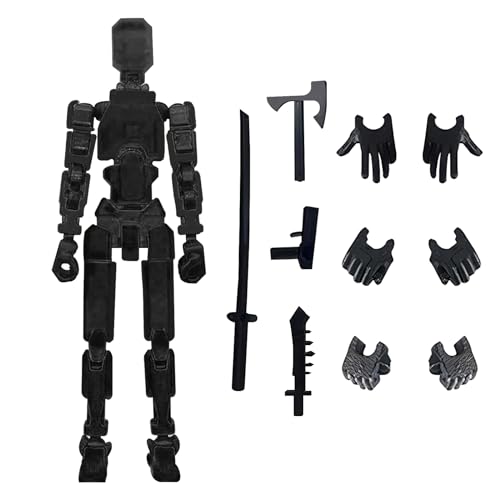 T13 Action Figure,Dummy Action Figures,3D-Druck von Beweglichen Figuren mit Mehreren Gelenken,with 4 Types of Weapons and 3 Types of Hands,Roboter-Actionfigur, Desktop-Dekorationen (Schwarz) von Dxmcgttbd