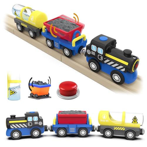 DxxD Batteriebetriebenes Zugset Kinder, Eisenbahn Elektrische lok Holzeisenbahn Zug, Lokomotivzug Kompatibel mit Thomas, Brio, Magnetische Verbindung, Geschenk Zugspielzeug für Kleinkinder ab 3+ von DxxD
