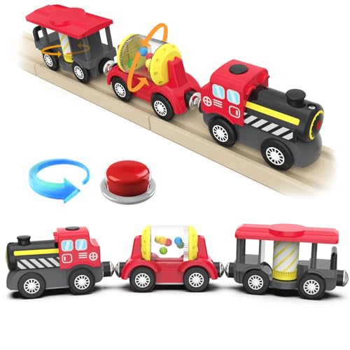 DxxD Batteriebetriebenes Zugset Kinder, Eisenbahn Elektrische lok Holzeisenbahn Zug (magnetische Verbindung), Lokomotivzug Kompatibel mit Thomas, Brio, Geschenk Zugspielzeug für Kleinkinder ab 3+ von DxxD