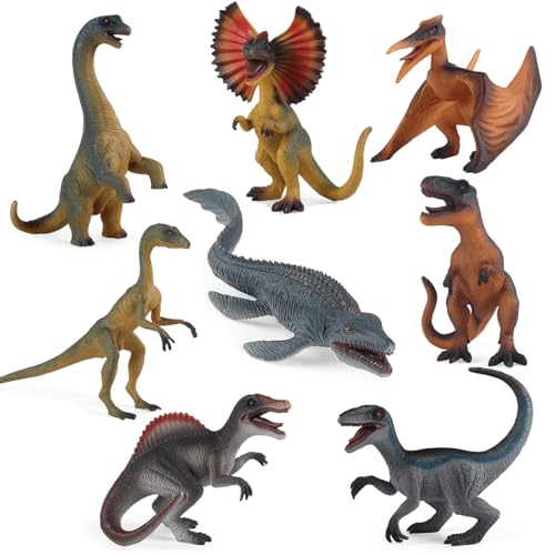 DxxD Dinosaurier Spielzeug Figuren Kinder, 8 Stück Realistisches Dino Spielset, T-Rex, Velociraptor, Brachiosaurus, Spielfiguren Set, Dinosaurier Geschenk Spielzeug für 3 Jahren Jungen Mädchen von DxxD