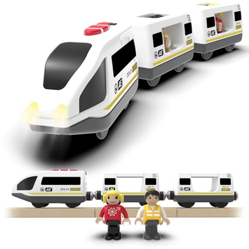 DxxD Eisenbahn Elektrische lok Holzeisenbahn Zug, Batteriebetriebenes Lokomotivzug mit Frontscheinwerfern und Sound, Zugset Kompatibel mit Brio, Thomas, Spielzeugauto Junge Kinder ab 3 Jahren, Weiß DxxD Eisenbahn Elektrische lok Holzeisenbahn Zug, Batteriebetriebenes Lokomotivzug mit Frontscheinwerfern und Sound, Zugset Kompatibel mit Brio, Thomas, Spielzeugauto Junge Kinder ab 3 Jahren, Weiß von DxxD