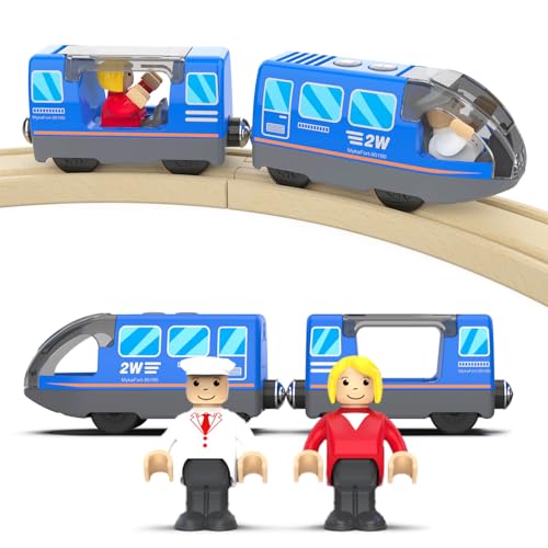 DxxD Eisenbahn Elektrische lok Holzeisenbahn Zug, Batteriebetriebenes Zugset (magnetische Verbindung), Lokomotivzug Motorzug Kompatibel mit Thomas, Brio, Spielzeuglok für Kinder ab 3 Jahren, Blau von DxxD